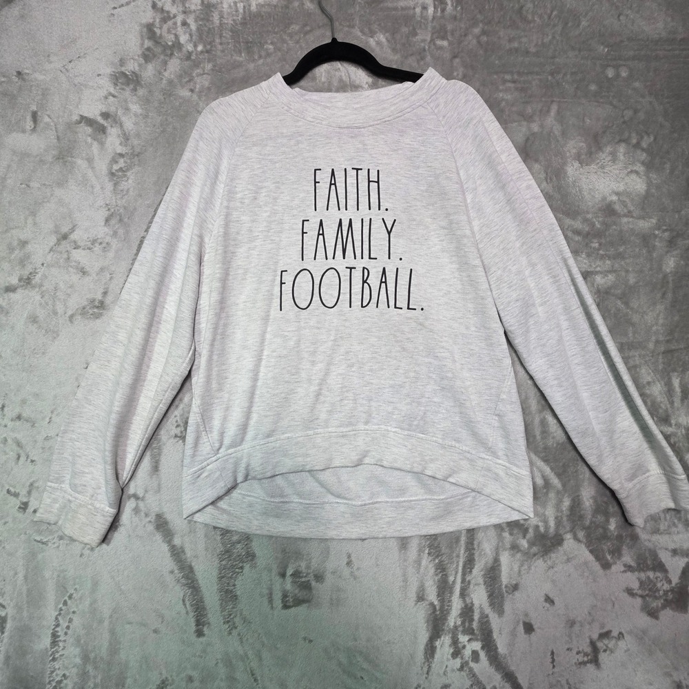 Rae Dunn Faith Family Football Gray Sweatshirt High Low Hem Large